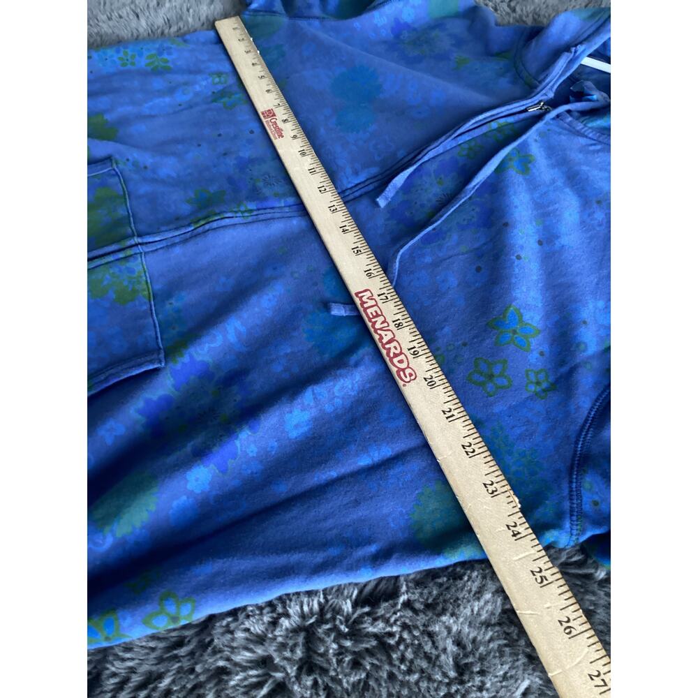 Vintage Fresh Produce Women's Floral Zip Up Kangaroo Pocket‎ Hoodie Blue Size XL - Picture 7 of 8
